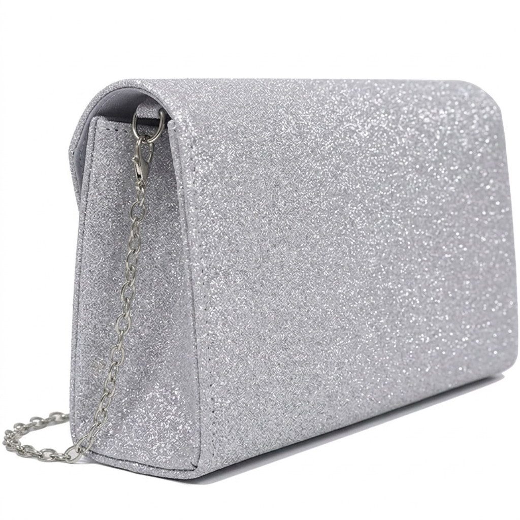 Bee in the bag Women Silver Sparkly Glitter Evening Clutch Bag