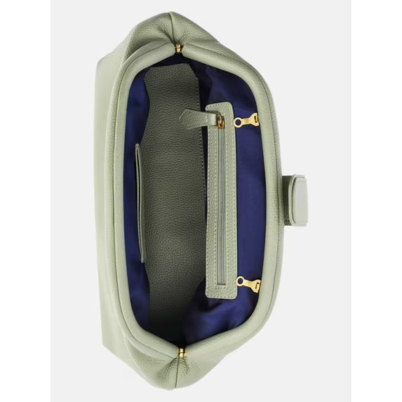 Light green handbag with gold hardware on a white background