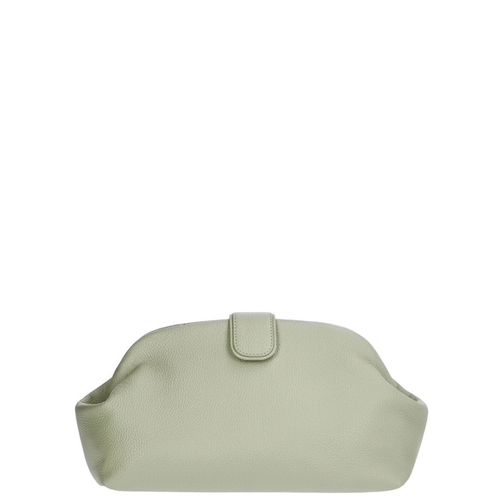 Sage green clutch bag on a white background