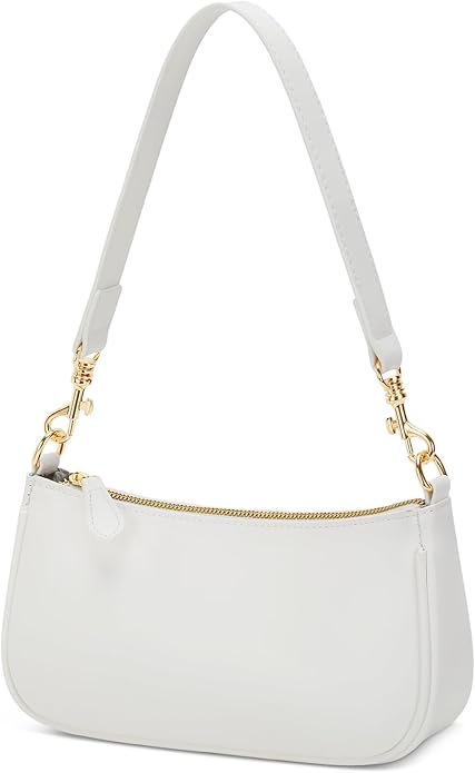 White handbag with gold accents on a white background