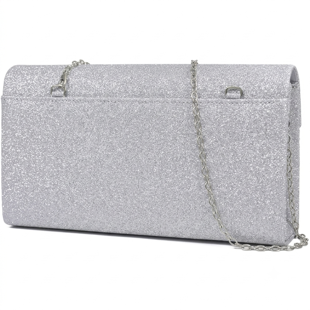 Bee in the bag Women Silver Sparkly Glitter Evening Clutch Bag